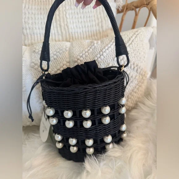 Kate Spade X Target Pearl Embellished Black Basket Bucket Bag - Picture 3 of 3